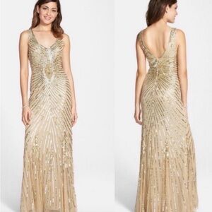 Aidan Mattox Gold Sequin Maxi Dress